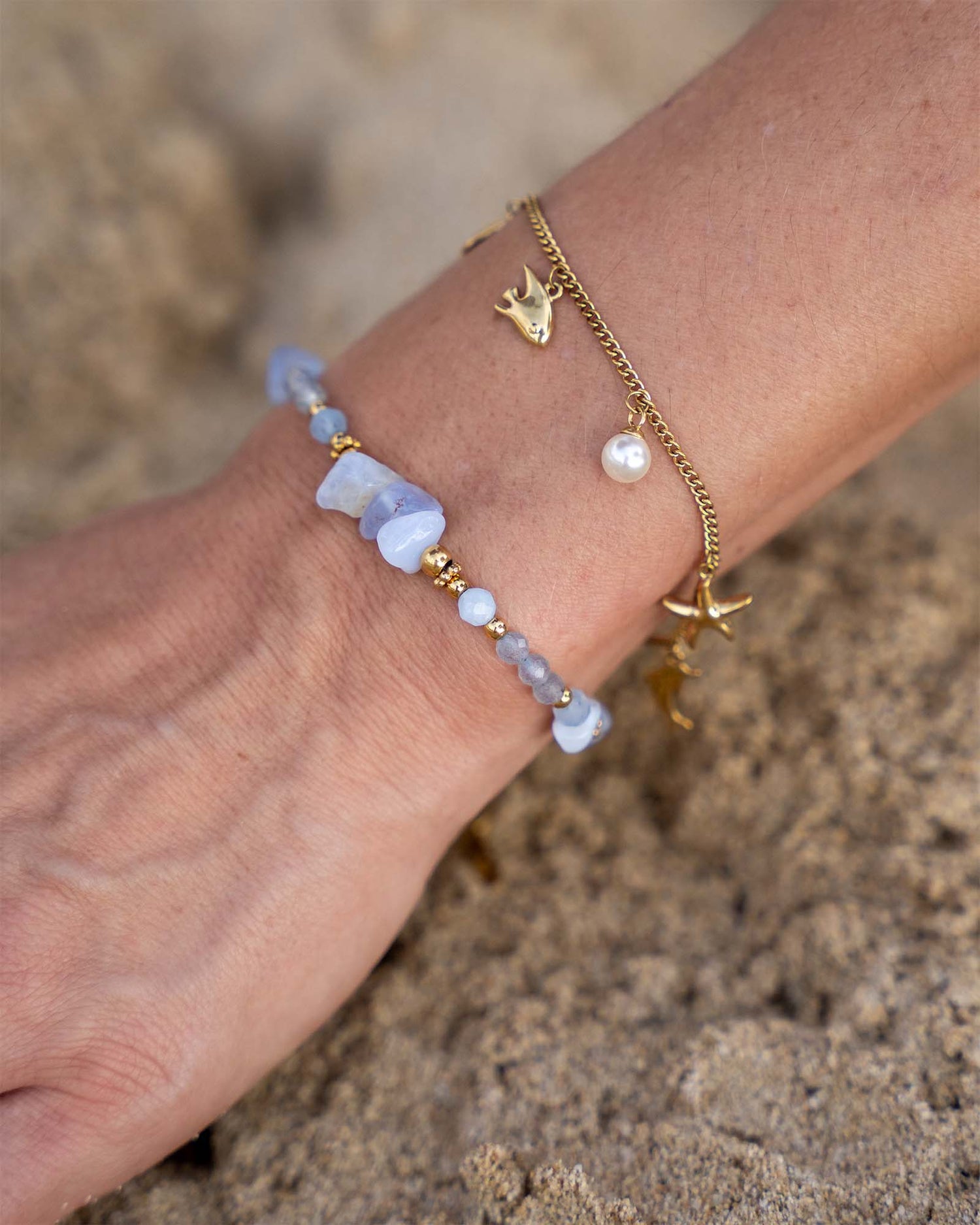 Armband mit echten Natursteinen, Aquamarine, Labradonit