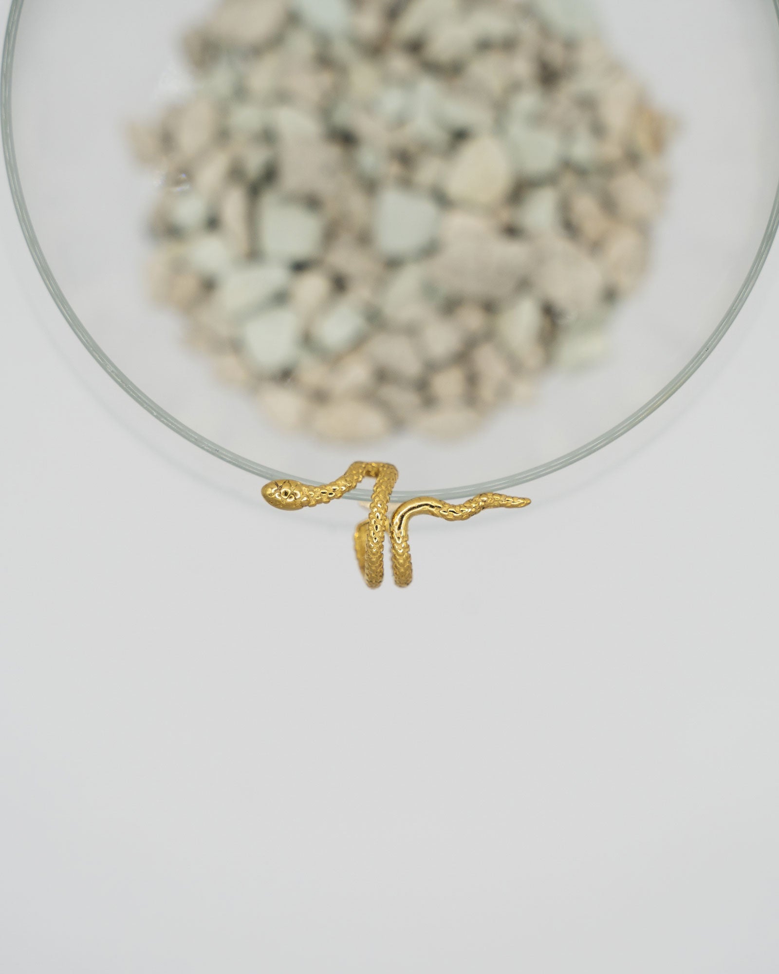 Earcuff Snake getragen am Ohr als goldener Ear Cuff