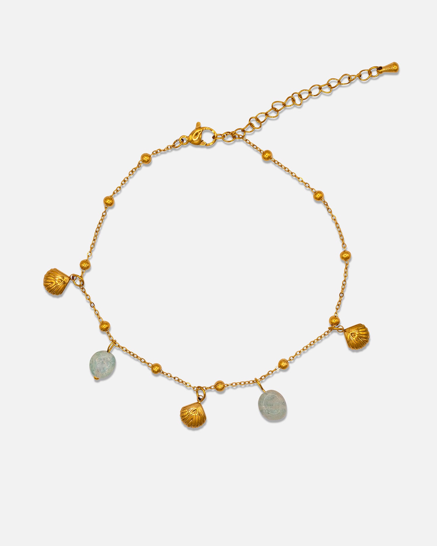 Fusskette mit Muschel Anhänger und Steinen Gold Wasserfest