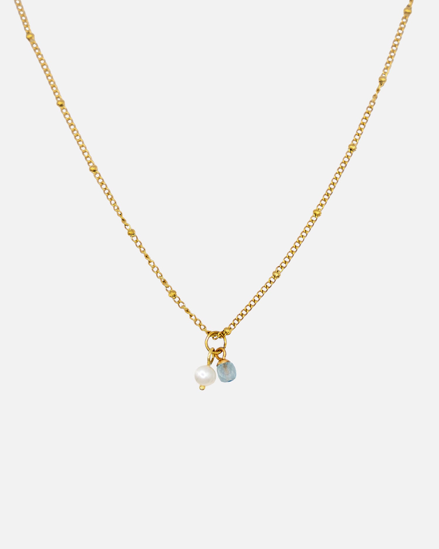 Halskette Gold mit Aquamarin Anhänger und Süsswasserperle