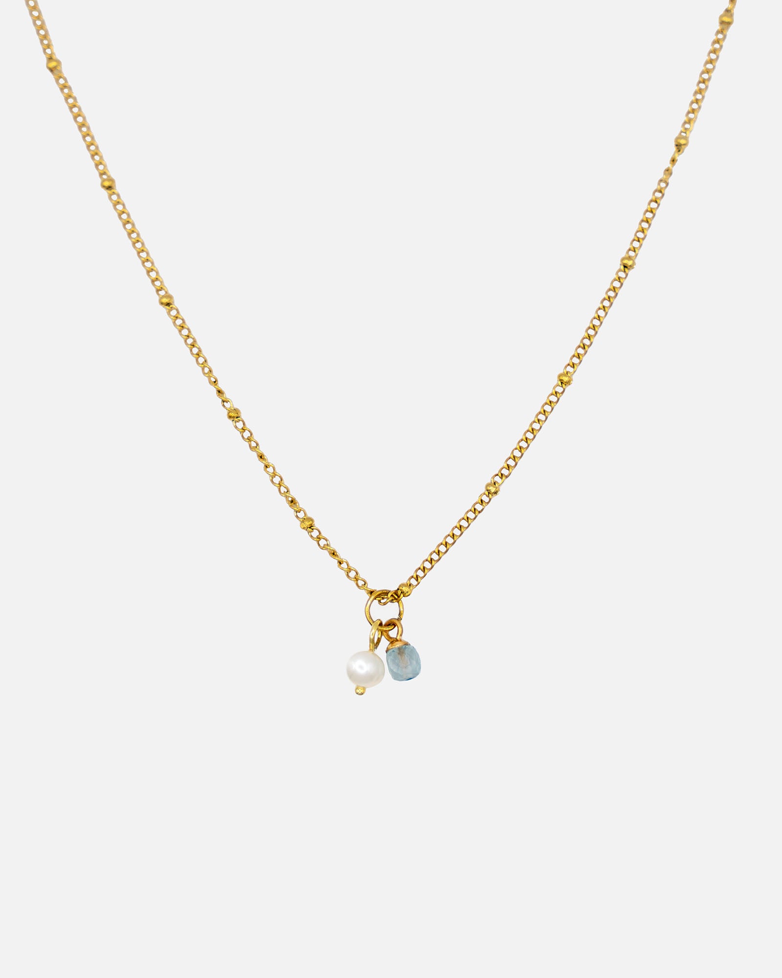 Halskette Gold mit Aquamarin Anhänger und Süsswasserperle