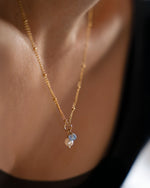 Halskette Gold mit Aquamarin Anhänger und Süsswasserperle