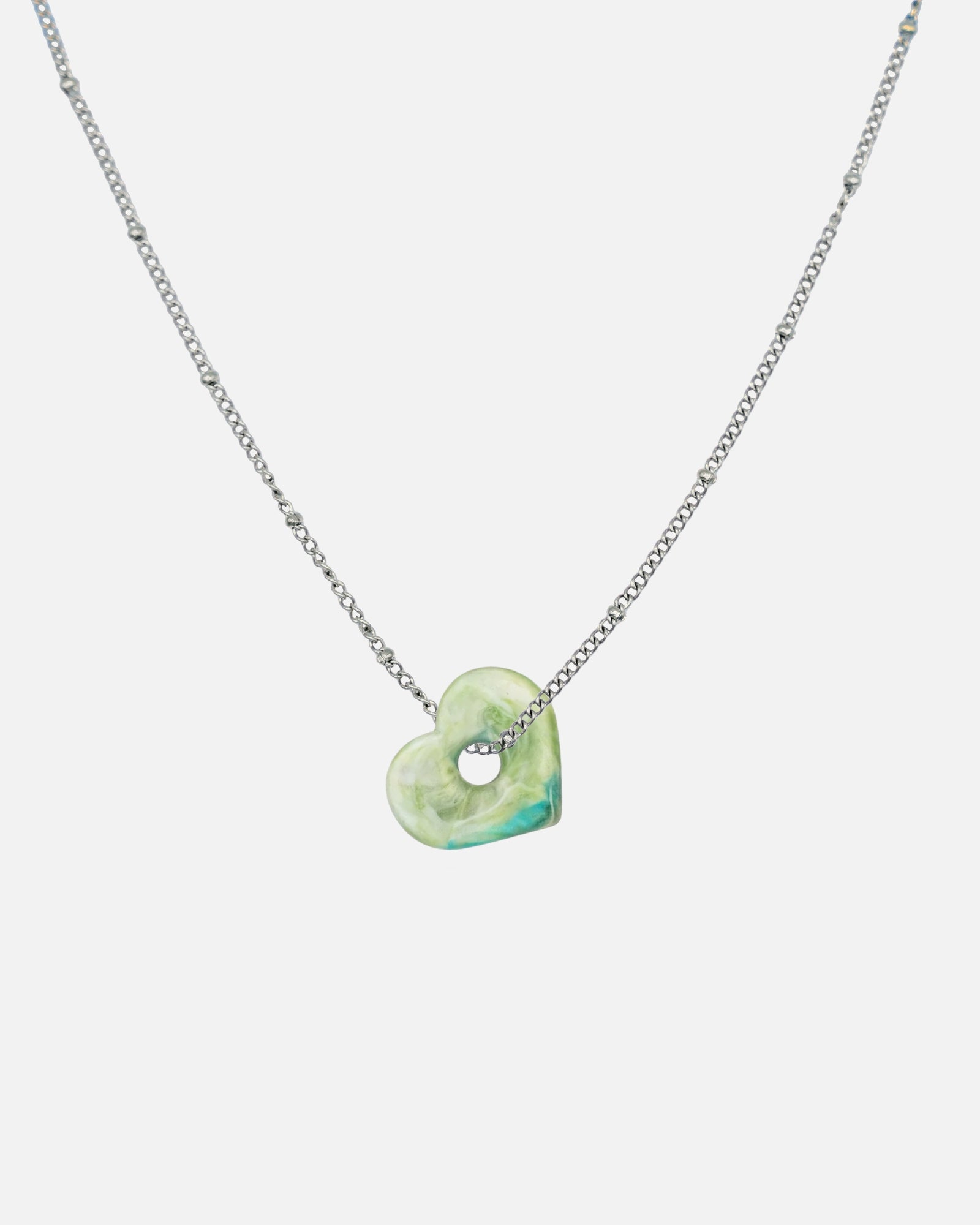 Silber Halskette Anura Charm recyeltes Meeresplastik Herz Anhänger Grün Blau