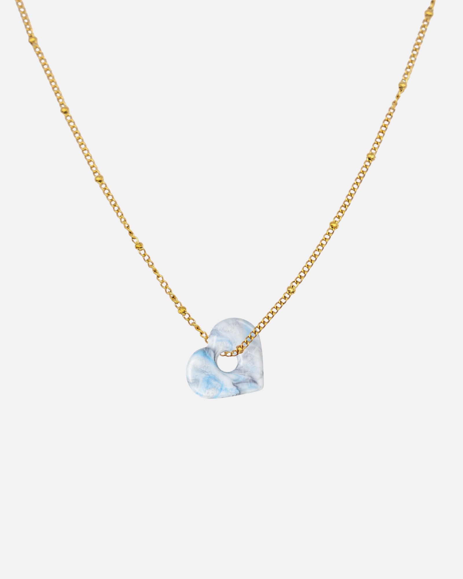 Gold Halskette Anura Charm recyeltes Meeresplastik Herz Anhänger hellblau