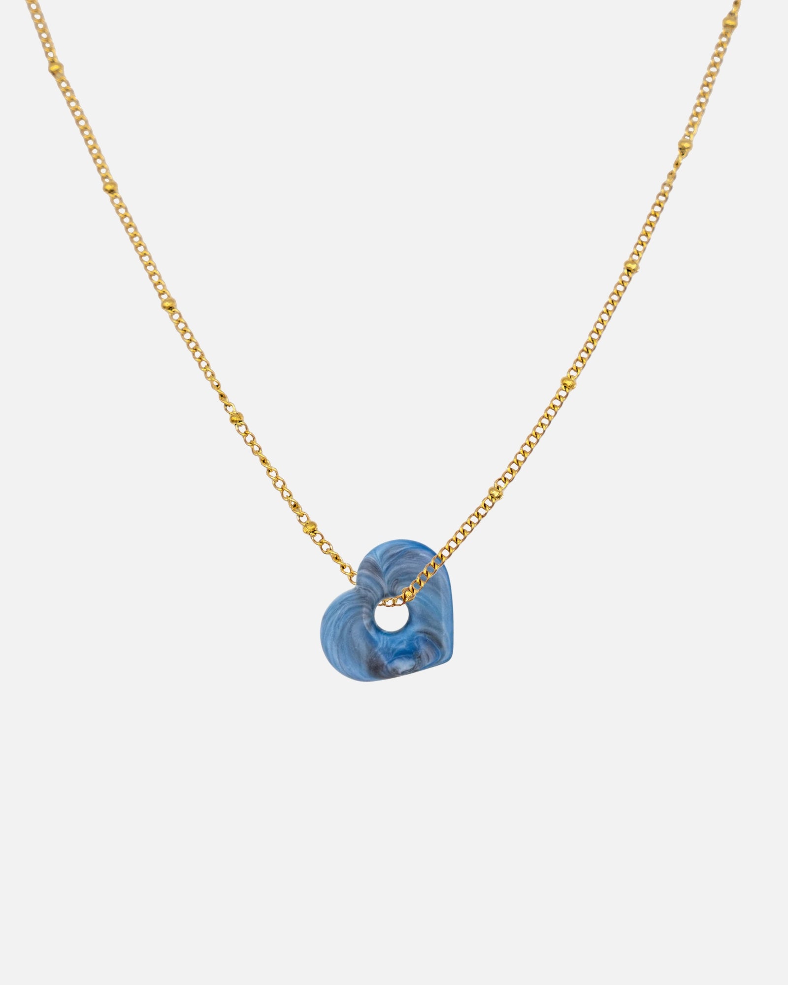 Gold Halskette Anura Charm recyeltes Meeresplastik Herz Anhänger Dunkelblau 