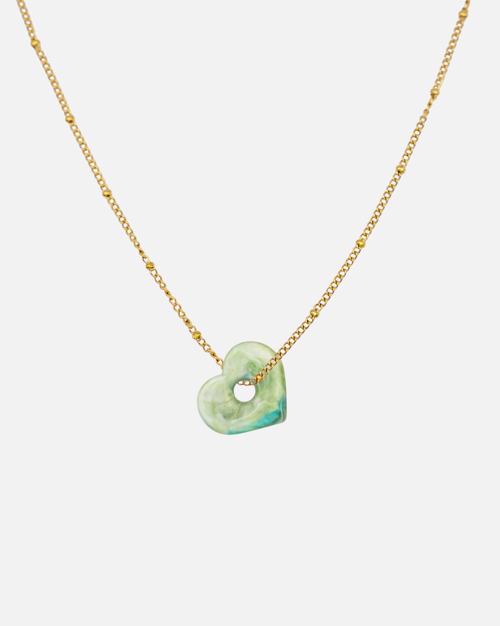 Gold Halskette Anura Charm recyeltes Meeresplastik Herz Anhänger Grün Blau