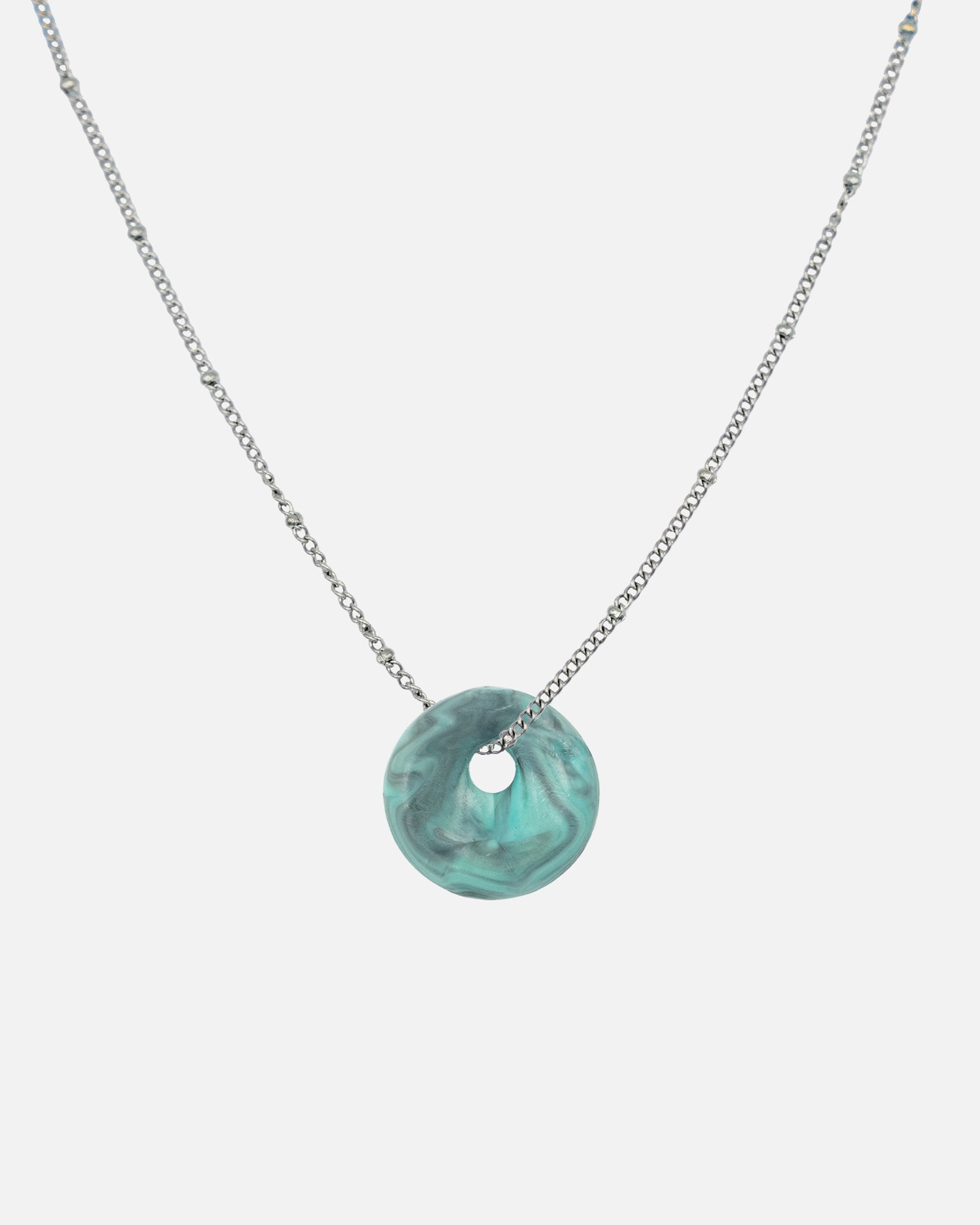 Halskette Edelstahl silber mit türkis  Kaori Charm aus recyceltem Meeresplastik