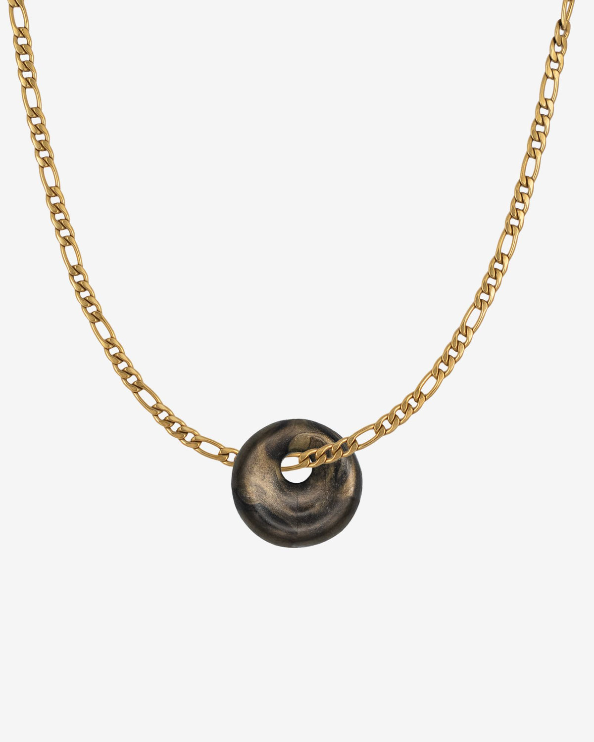 Halskette Gold Figaro Look mit Kaori Charm schwarz-gold marmoriert