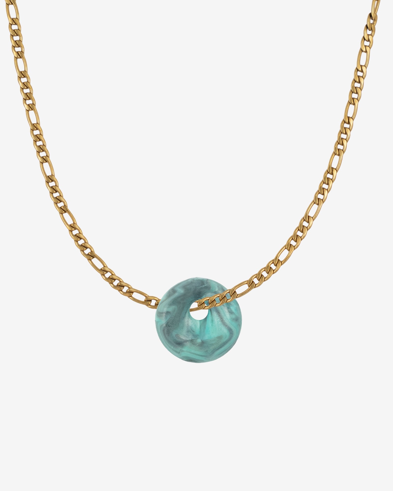 Halskette Figaro Edelstahl Gold mit türkis  Kaori Charm aus recyceltem Meeresplastik