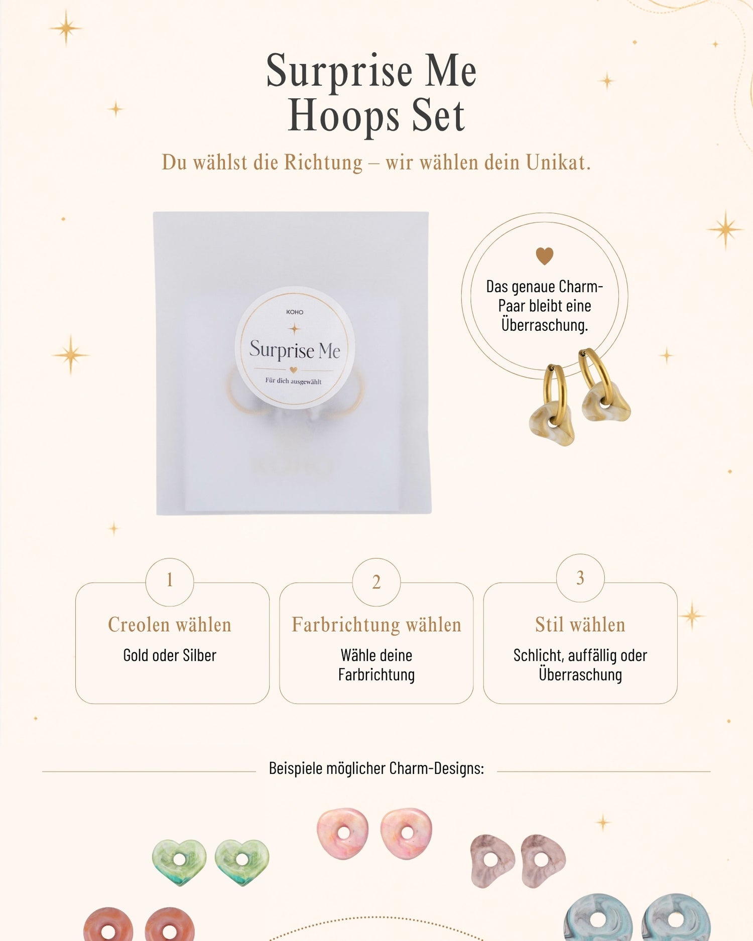 Suprise Me Hoops Set von KOHO Mit Creolen und Charms aus recyceltem Meeresplastik