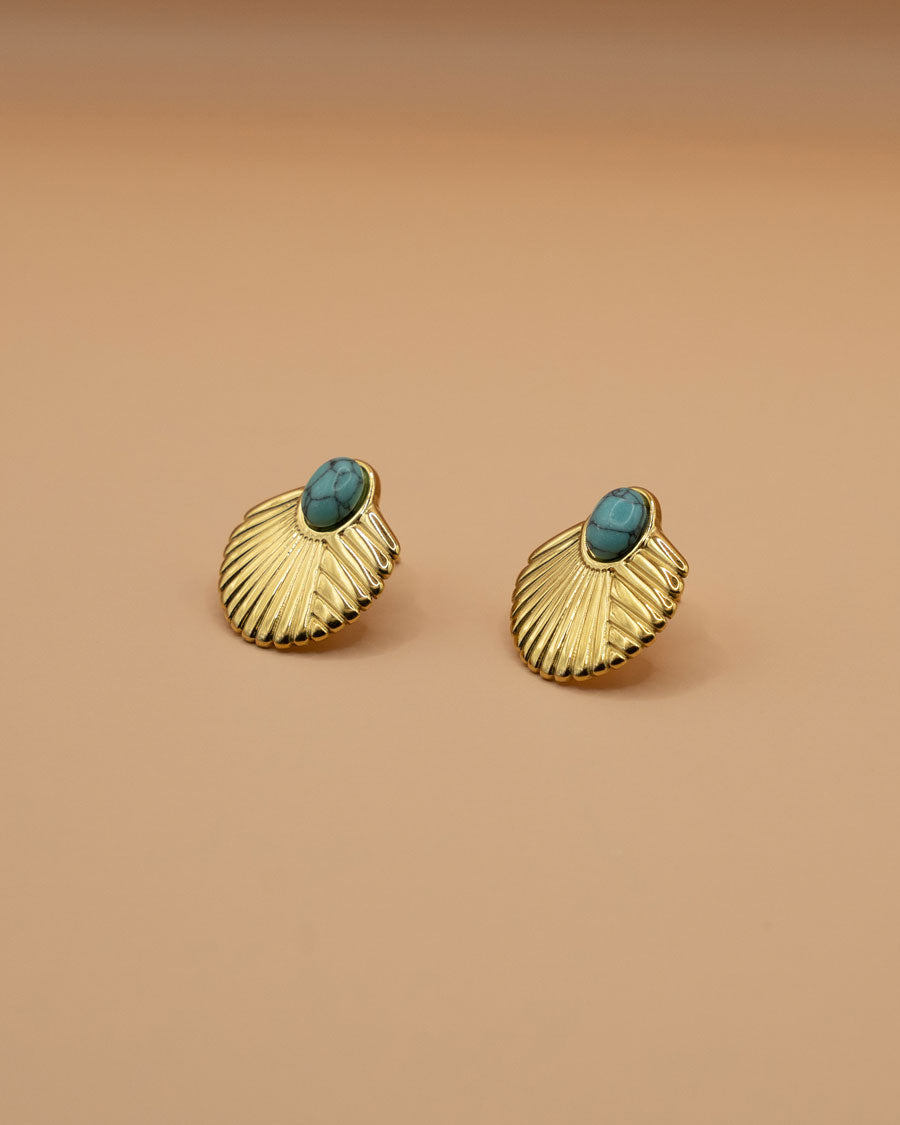 KOHO Gold Ohrstecker Muschel Form mit grünem Stein