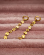 Sun Drops Gold lange Ohrringe aus 18K vergoldetem Edelstahl mit runden Sonnenplättchen