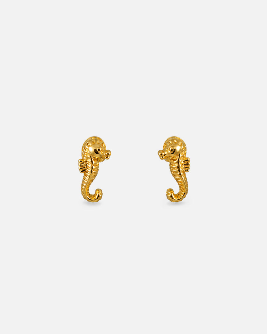 Ohrstecker Mini Seahorse Gold aus 18K vergoldetem Edelstahl mit Seepferdchen-Design