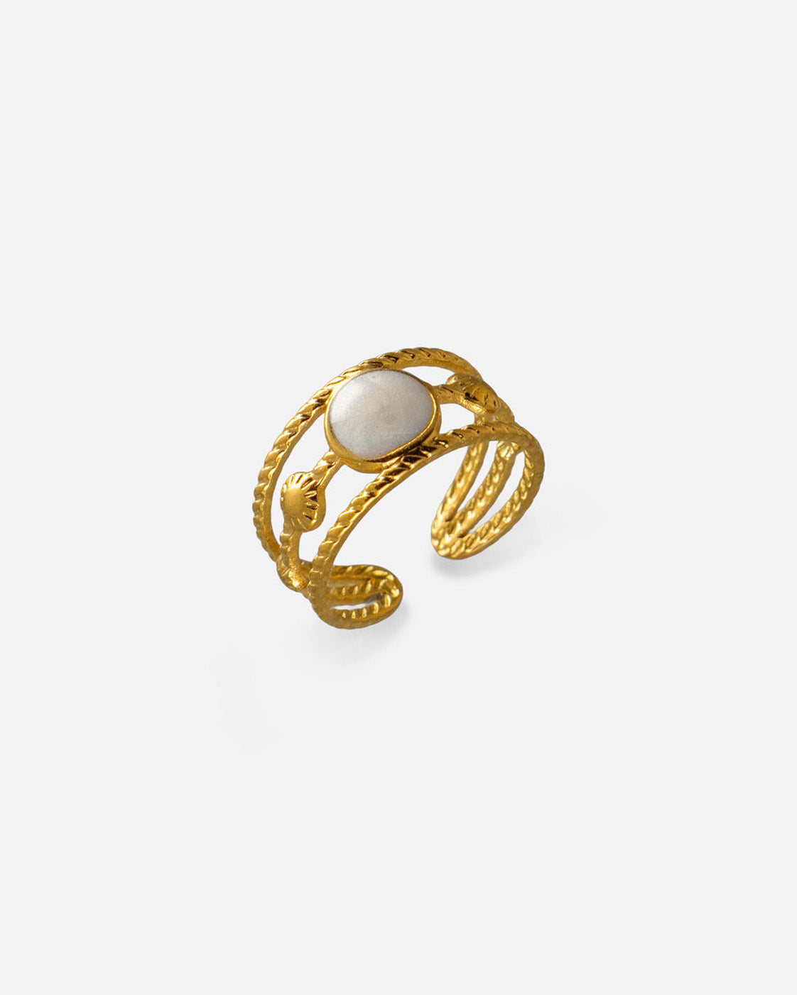 Ring Cala Gold aus 18K vergoldetem Edelstahl mit weissem Emaille-Element