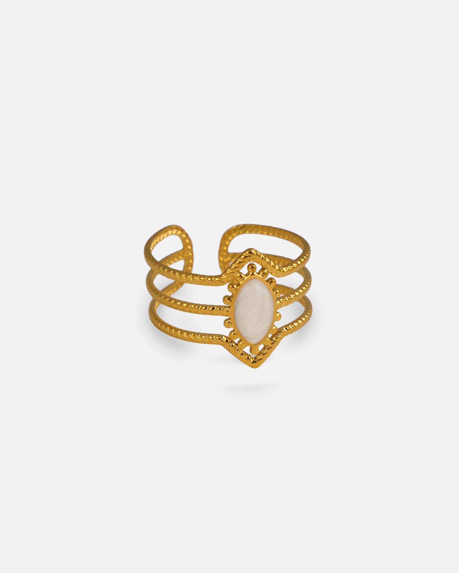 Ring Calista Gold aus 18K vergoldetem Edelstahl mit hellem Emaille-Detail