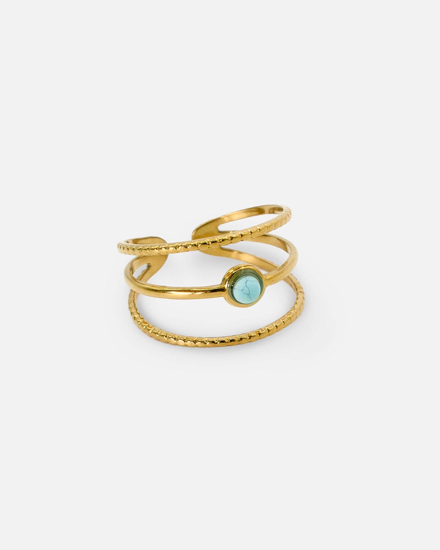 Ring KOHO Blue Horizon offener goldener dreifach Ring mit blauem Stein