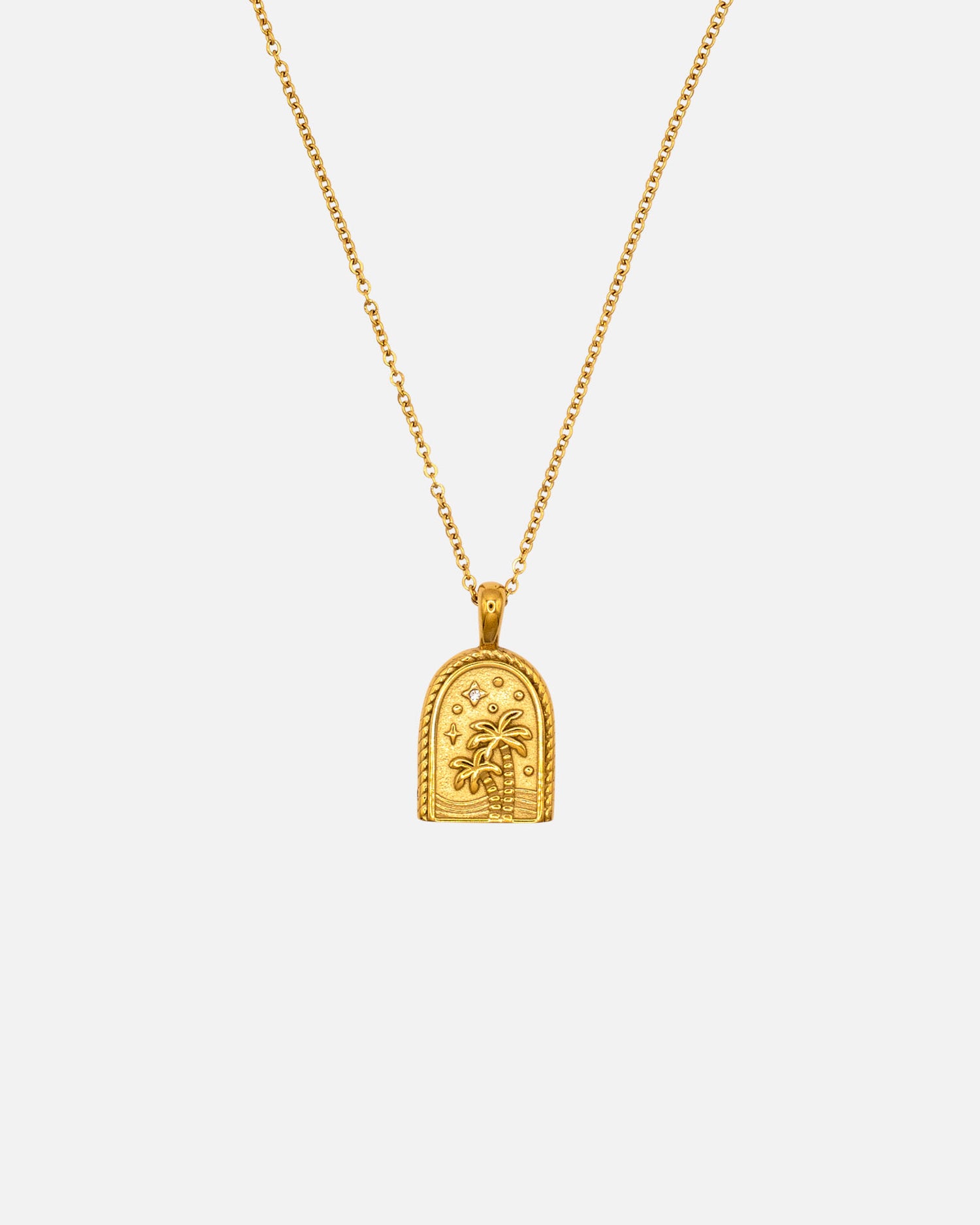 Goldene Halskette mit Palmen und Strand und Sternen Wasserfest